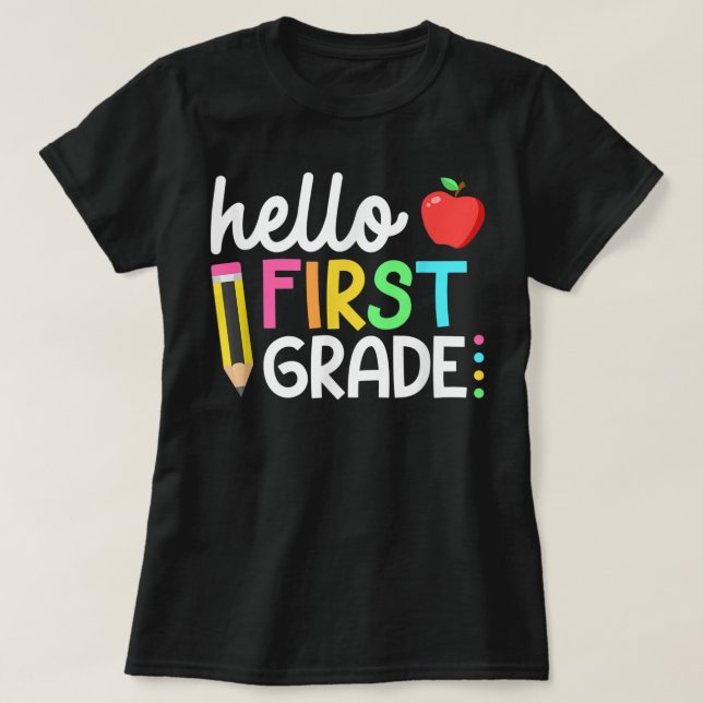 Hello First Grade Teacher Coquette Pencil Bow T-Shirt (Design vorne)