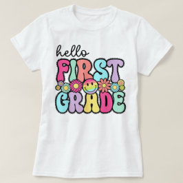 Hello First Grade Teacher Coquette Pencil Bow T-Shirt