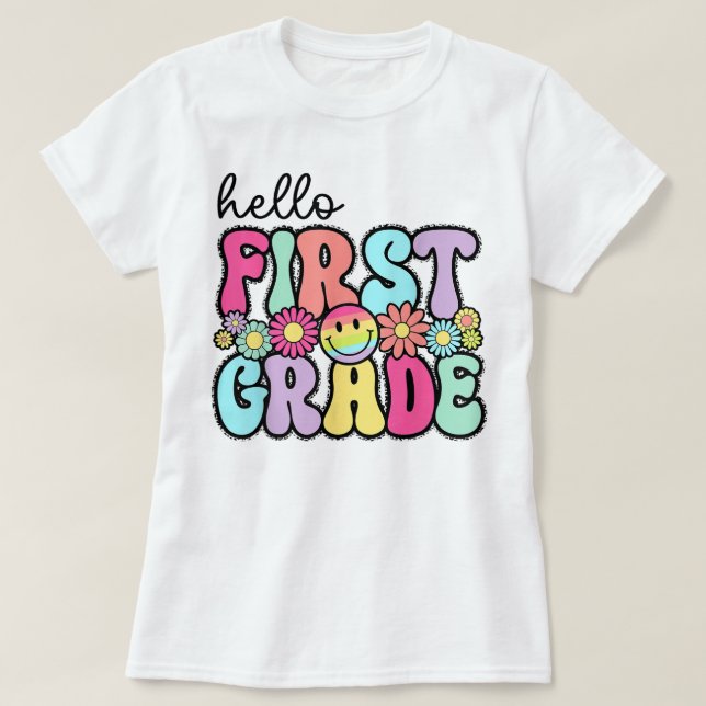 Hello First Grade Teacher Coquette Pencil Bow T-Shirt (Design vorne)