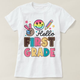 Hello First Grade Teacher Coquette Pencil Bow T-Shirt