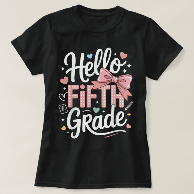 Hello First Grade Teacher Coquette Pencil Bow T-Shirt (Design vorne)