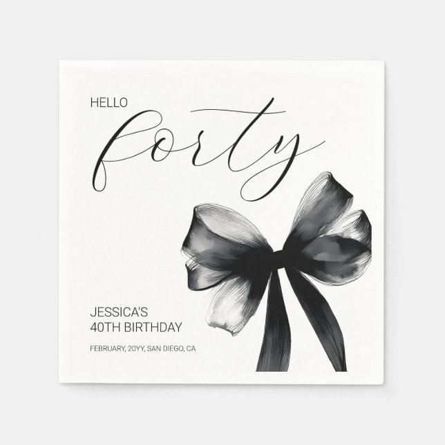 Hello Forty Elegant Script Bow 40th Birthday Party Serviette (Vorderseite)