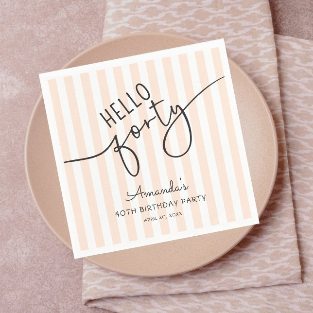 Hello Forty Modern Script Chic 40th Birthday Party Serviette (Von Creator hochgeladen)