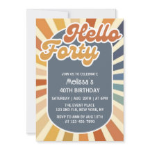 Hello Forty Retro Sun Groovy Wave Geburtstag