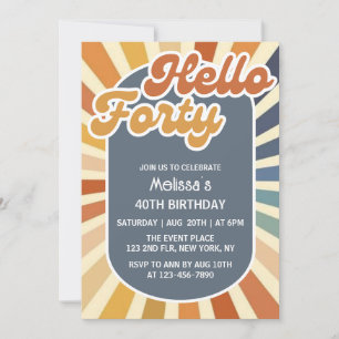 Hello Forty Retro Sun Groovy Wave Geburtstag Einladung