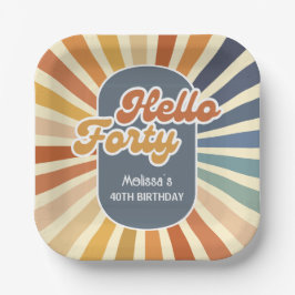 Hello Forty Retro Sun Groovy Wave Geburtstag Pappteller