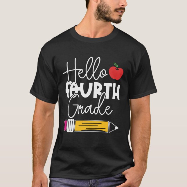 Hello Fourth Grade Pencil Apple Back to School Tea T-Shirt (Vorderseite)