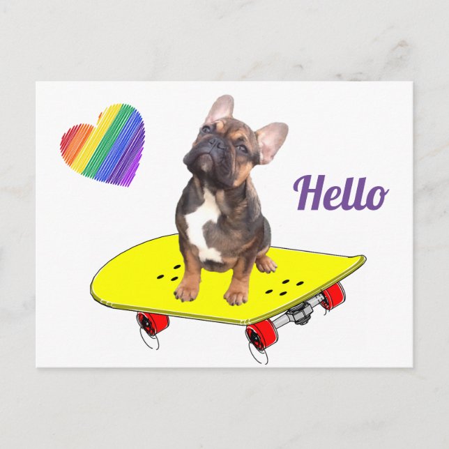 Hello Französische Bulldogge Postkarte (Vorderseite)