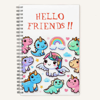HELLO FRIENDS, NIEDLICHES DIANOSAUR SpiralNotebook Notizbuch