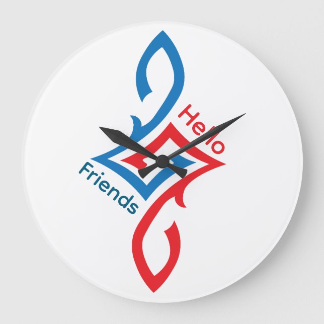 Hello Friends Simple Happy Greeting Design Große Wanduhr (Vorderseite)