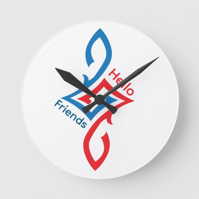 Hello Friends Simple Happy Greeting Design Runde Wanduhr (Vorderseite)