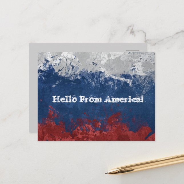 "Hello From America" - Red White & Blue Postcards Postkarte (Vorderseite/Rückseite Beispiel)