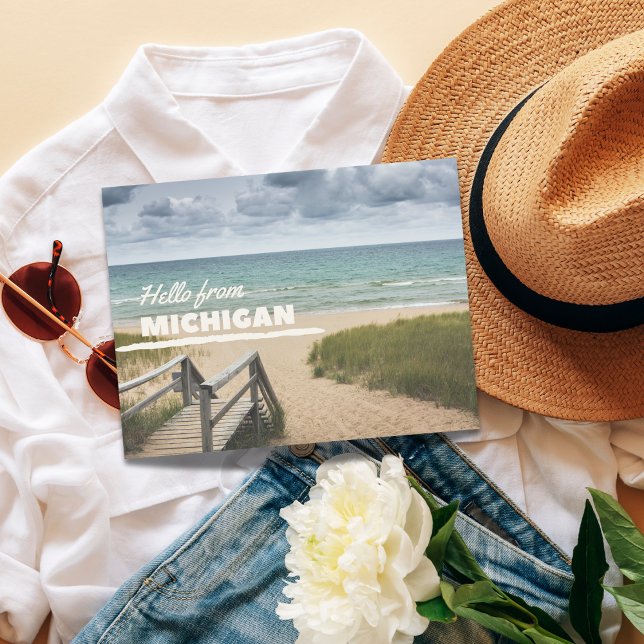 Hello From Michigan Beach Vibes Postkarte ( Birthday Depot
Hello From Michigan Beach Vibes Postcard)