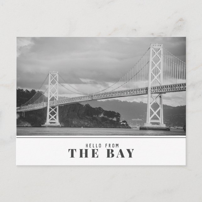 "Hello from The Bay" Moderne Bay Bridge Postkarte (Vorderseite)