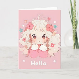 Hello Girl Chibi Anime Feiertagskarte