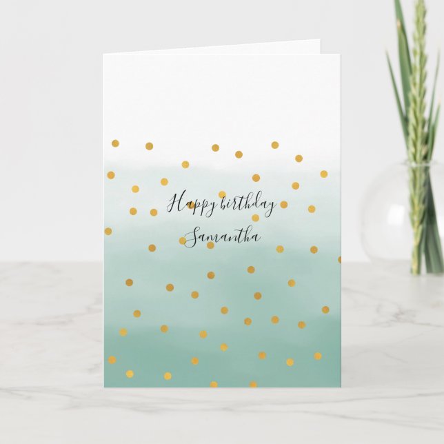 Hello Gold Mint Confetti Ombre Karte (Vorderseite)