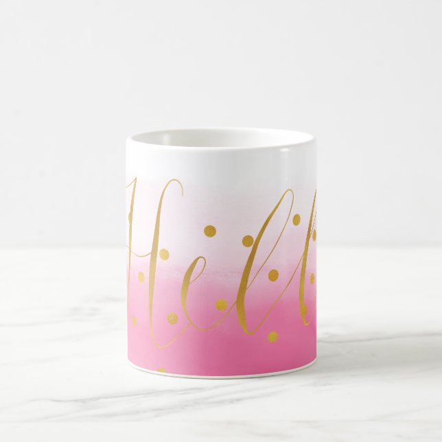 Hello Gold Pink Confetti Ombre Tasse (Mittel)