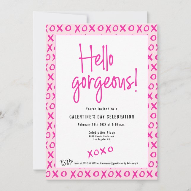 Hello gorgeous Galentine's Day XOXO pink Custom Einladung (Vorderseite)