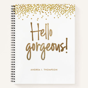 Hello Gorgeous Gold Confetti Girly personalisiert Notizbuch