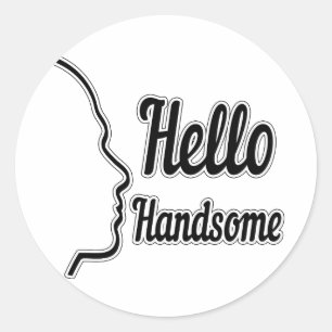 Hello Handsome Profile Face Zeichne Typografie Runder Aufkleber