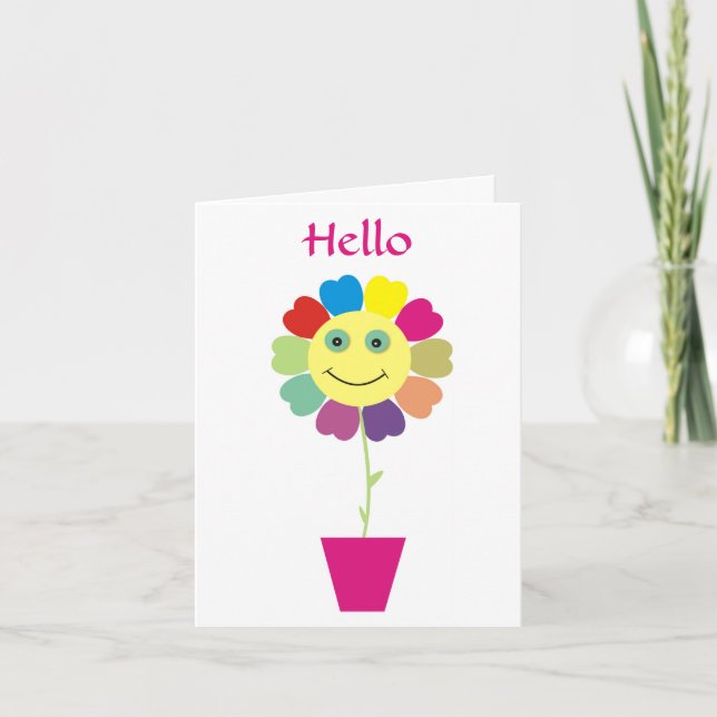 Hello Happy Face Flower Greeting Card Karte (Vorderseite)
