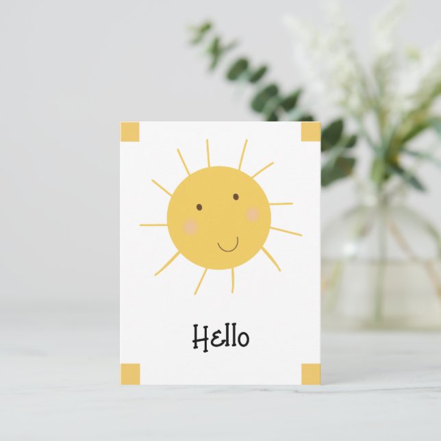 Hello Happy Sun Yellow Postkarte (Stehend Vorderseite)
