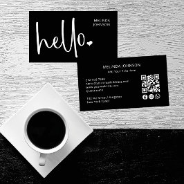 Hello Heart Black Script QR Code Social Media Visitenkarte