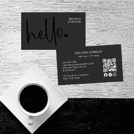 Hello Heart Deep Black Script QR Code Social Media Visitenkarte