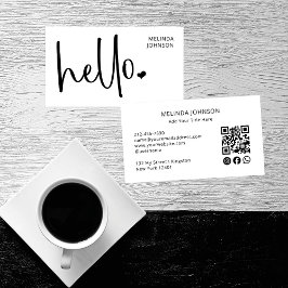 Hello Heart White Script QR Code Social Media Visitenkarte