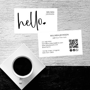 Hello Heart White Script QR Code Social Media Visitenkarte