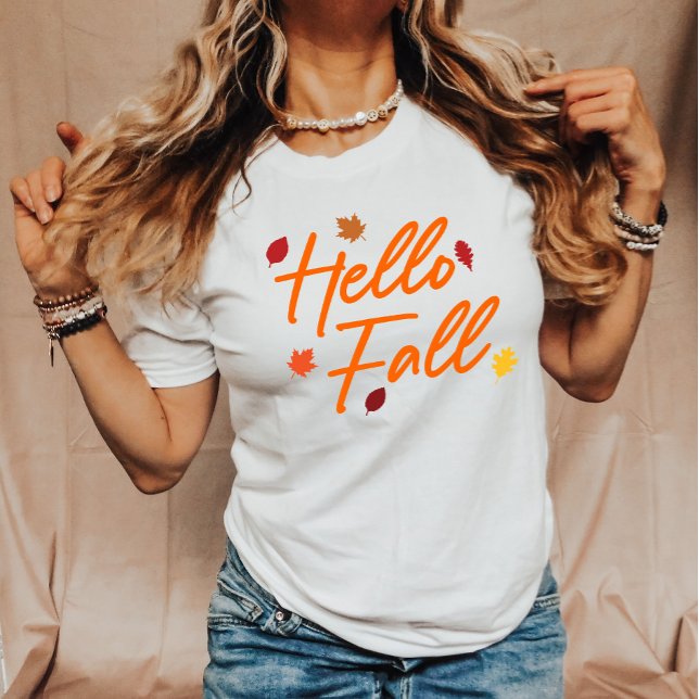 Hello Herbst Maple Blätter Folien T-Shirt (Von Creator hochgeladen)