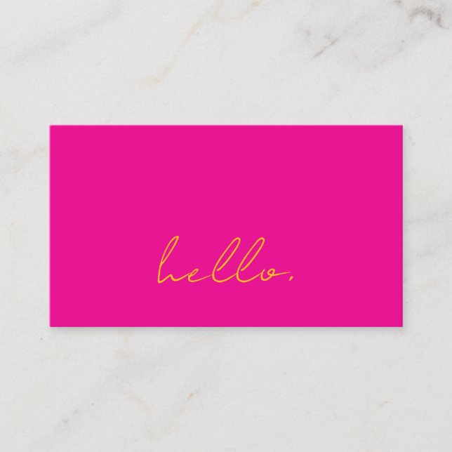 Hello Hot Pink Orange Script Typografy Modern Visitenkarte (Vorderseite)