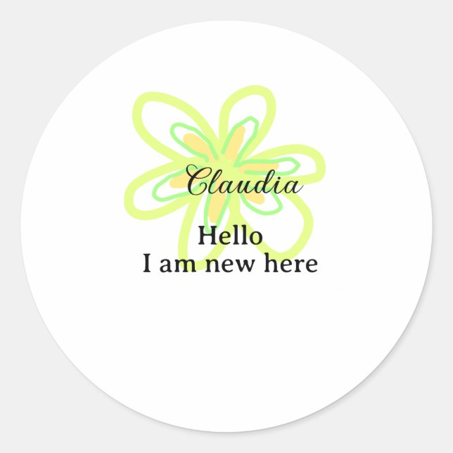 Hello I am new here name yellow green flower kids Runder Aufkleber (Vorderseite)
