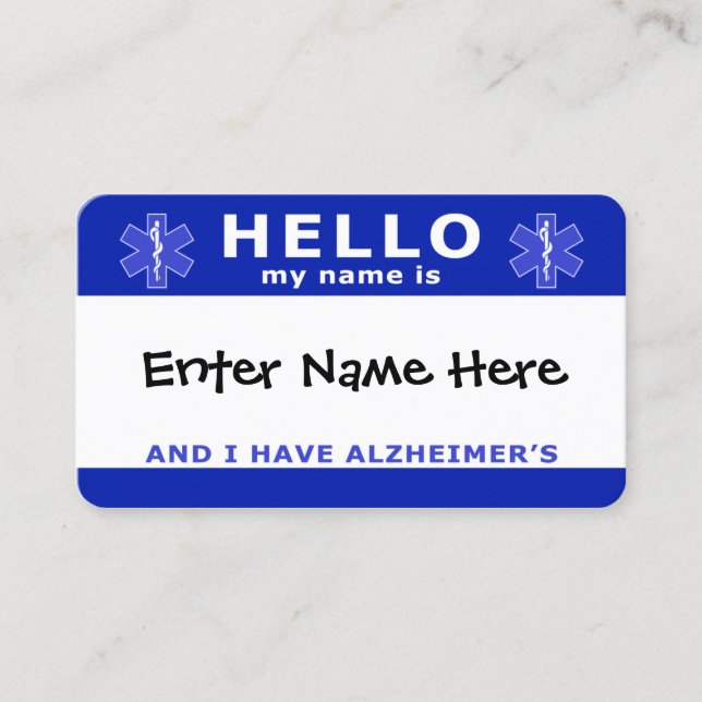 HELLO i have alzheimers identification Visitenkarte (Vorderseite)