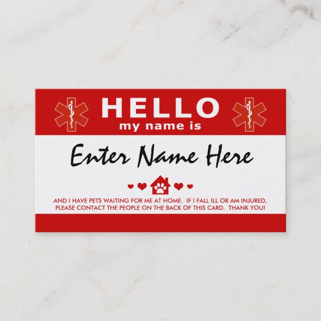 HELLO Ich habe Haustiere gewartet Visitenkarte (Vorderseite)