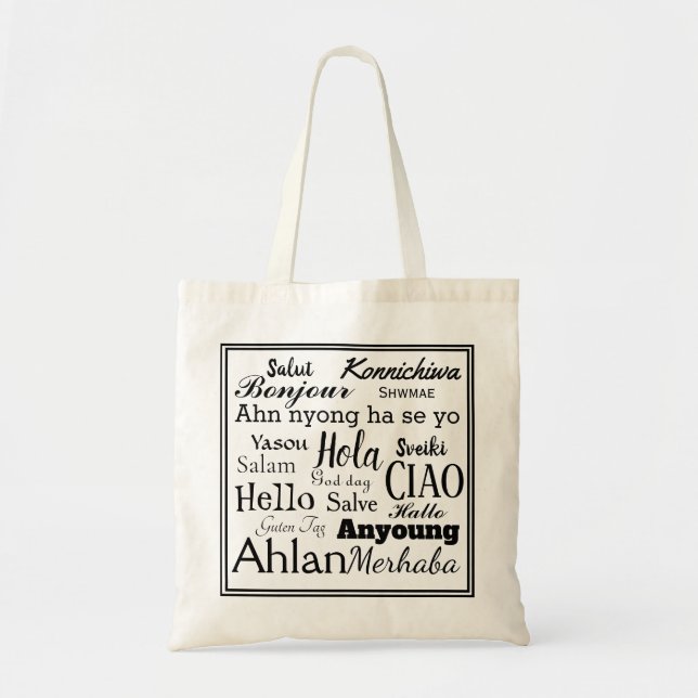 Hello in Different Languages Tote Bag Tragetasche (Vorne)