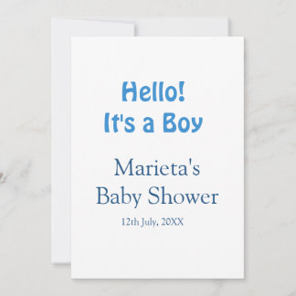 Hello ITS A BOY BABY SHOWER BLUE NAME DATE SIMPLE Einladung