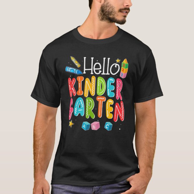 Hello Kindergarten Funny Back To School Teacher St T-Shirt (Vorderseite)