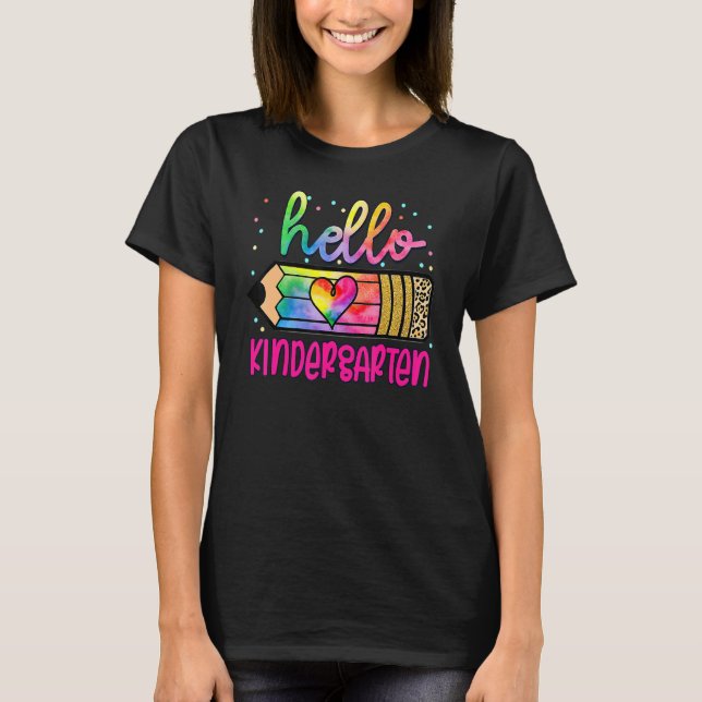 Hello Kindergarten Gefärbte Krawatte Pencil Happy  T-Shirt (Vorderseite)