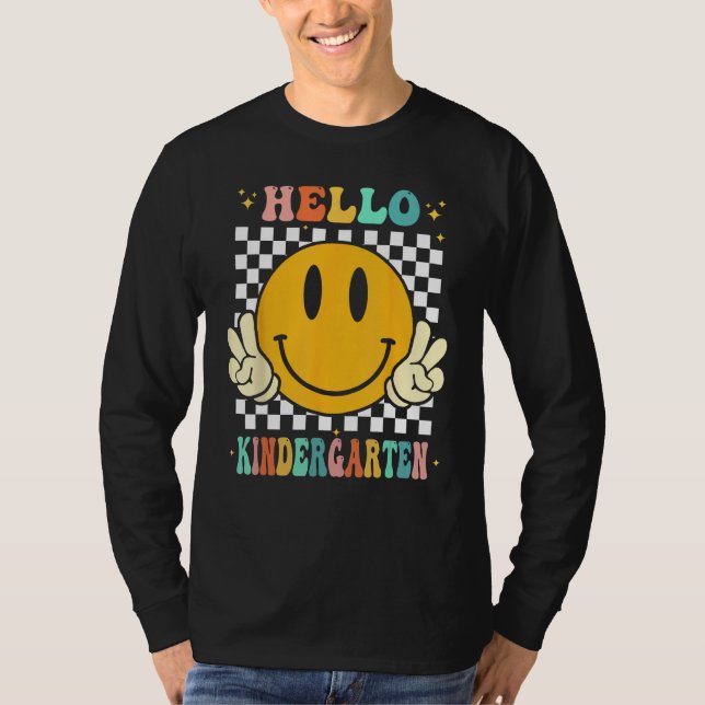 Hello Kindergarten Goodbye Pre k Graduation Groovy T-Shirt (Vorderseite)
