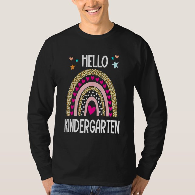 Hello Kindergarten Leopard Rainbow Teacher Back To T-Shirt (Vorderseite)