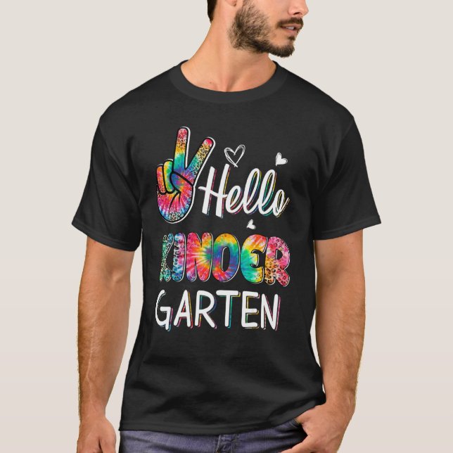 Hello Kindergarten Tie Dye Leopard Graphic Back To T-Shirt (Vorderseite)
