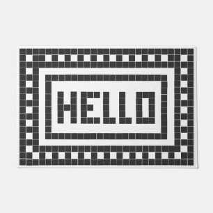 "Hello" Klassische Schwarz-Weiß-Quadrat-Tile Fußmatte