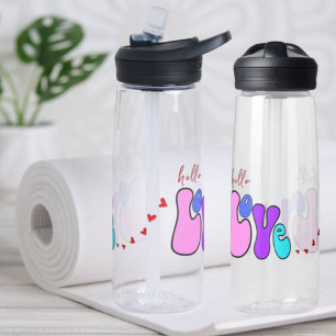 "Hello Liebe" Retro 70er Schriftart Rote Herzen Trinkflasche