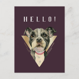 HELLO Lila Gold Pitbull Puppy Watercolor Postkarte