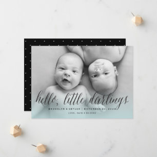Hello Little Darlings Twin Boys Modern Foto Birth Ankündigung