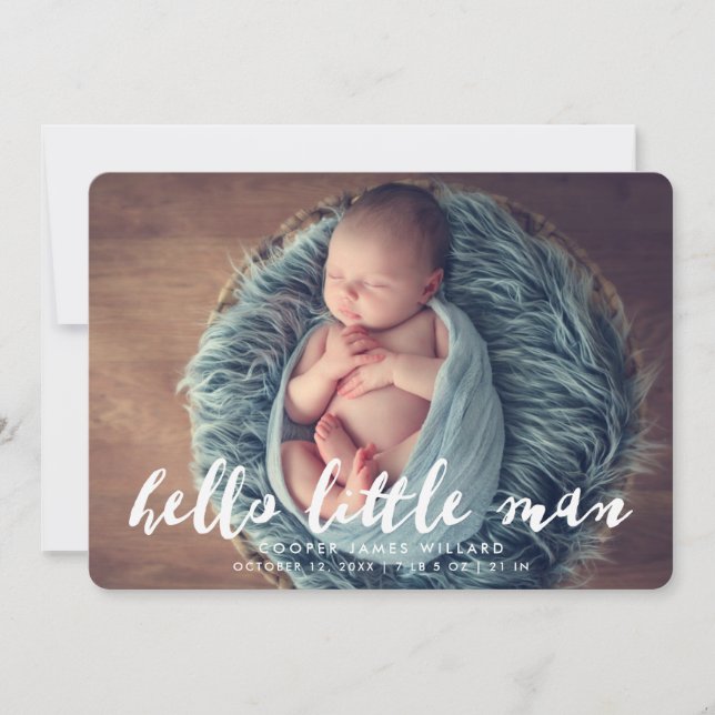 Hello Little Man | Ankündigung von Foto zur Geburt (Vorderseite)