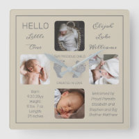 Hello Little One Baby Four Foto Square Wall Clock