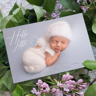 Hello Little One Elegantes Script Foto Birth Folien Feiertagskarte