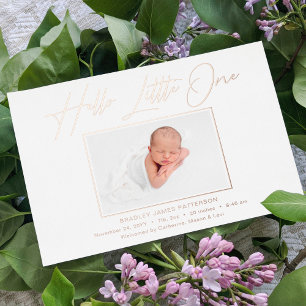 Hello Little One Elegantes Script Foto Birth Folien Feiertagskarte